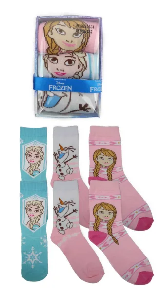 Children's Giftbox 3-Pack Disney Frozen Motifs Girls Comic Funny Socks