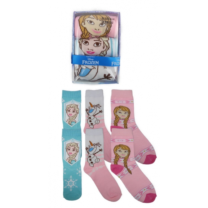 Kinder Giftbox 3er Pack Disney Frozen Motive  Mädchen Comic Lustige Socken